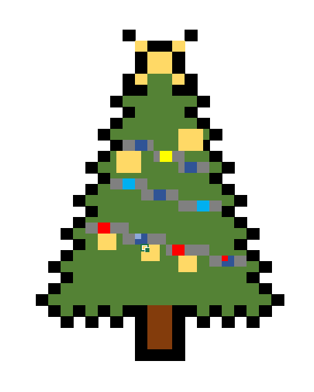 Vánoční stromeček technikou pixel art (autor Mykhailo Bentsa)