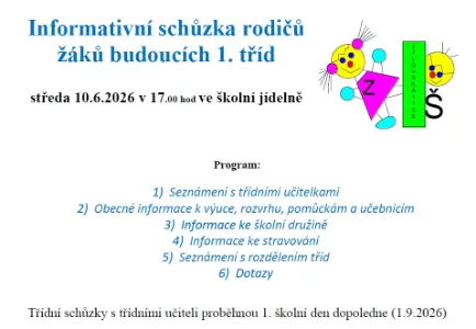 Pozvánka na schůzku rodičů budoucích prvňáčků